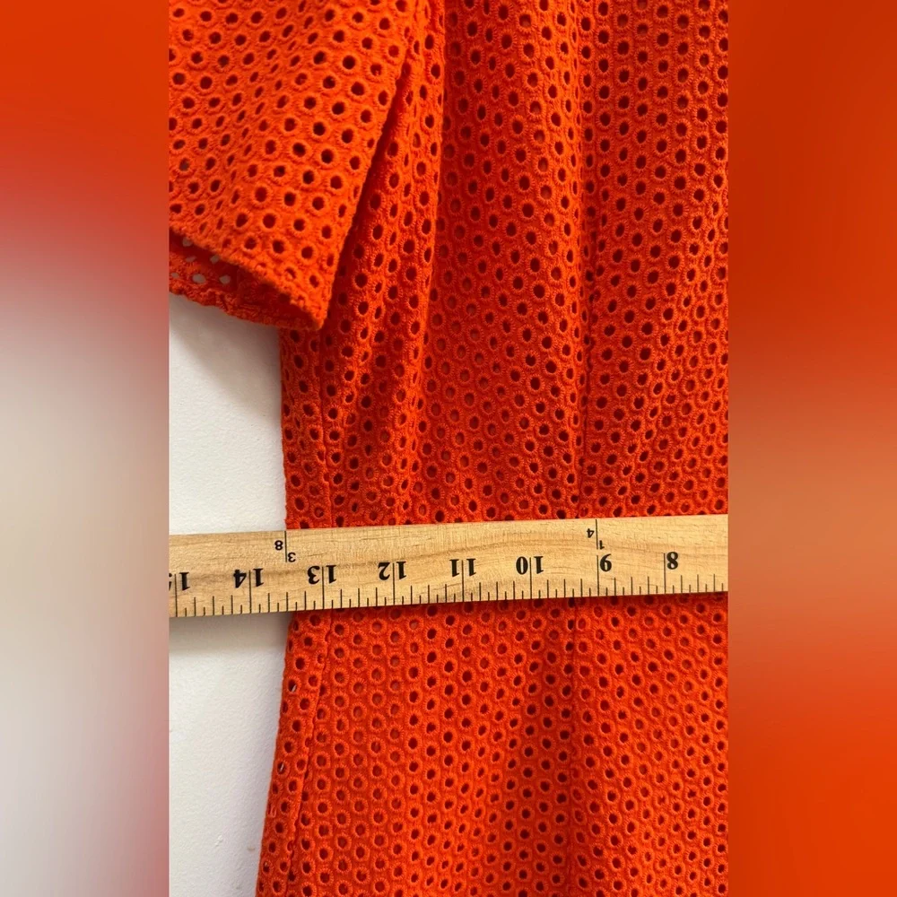 J. Crew Orange-Red Eyelet Lace Puff Sleeve Dress - Size 2 - Picture 9 of 11